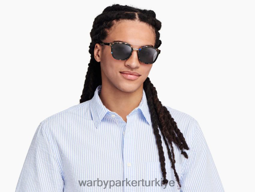 Warby Parker adil faks N8ZXX8795 cilalı gümüş ile tanzanit kaplumbağası gözlük - Image 2