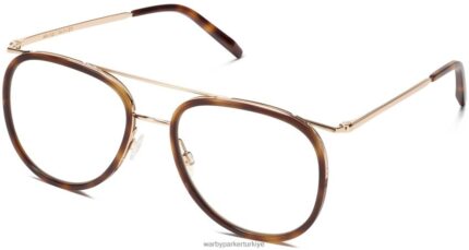 Warby Parker Montag N8ZXX8470 cilalı altın ile meşe fıçı gözlük