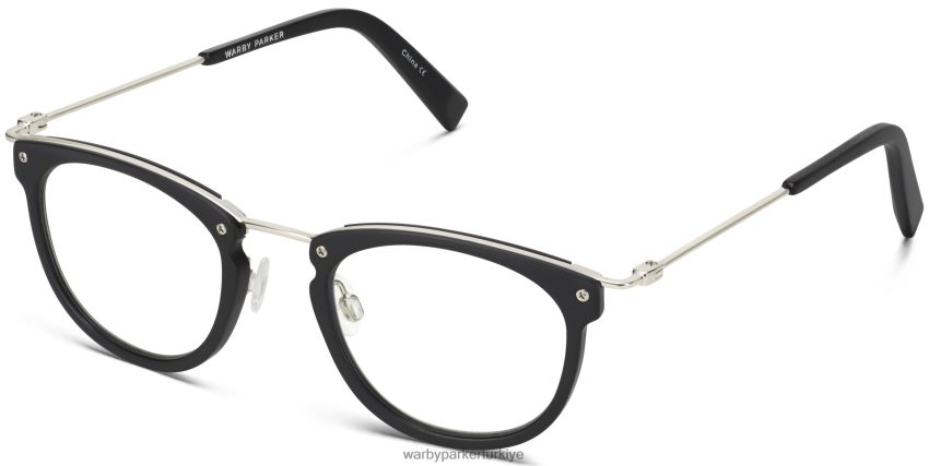 Warby Parker Moriarty N8ZXX8359 cilalı gümüş ile jet siyah mat gözlük - Image 1