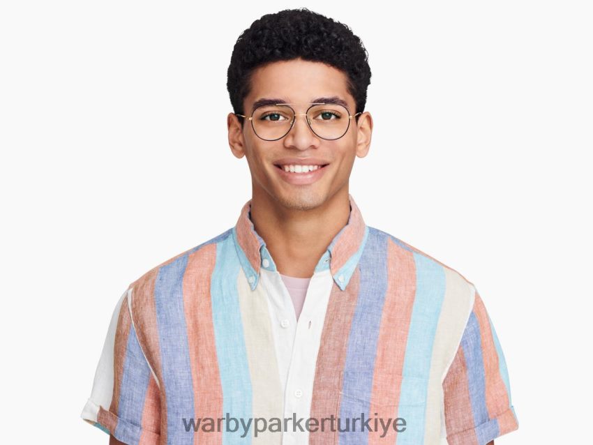 Warby Parker york N8ZXX8135 cilalı altın ile fırçalanmış mürekkep gözlük - Image 2
