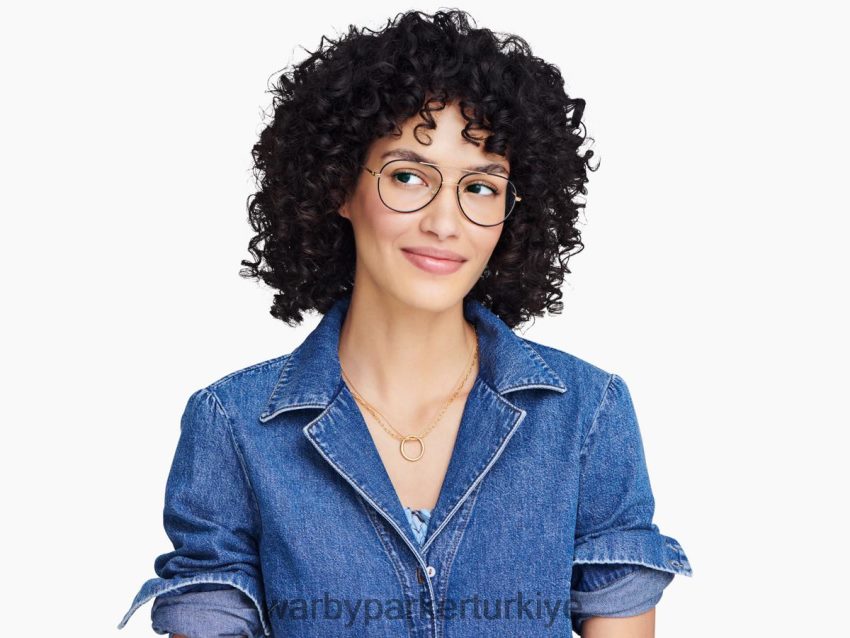 Warby Parker york N8ZXX8135 cilalı altın ile fırçalanmış mürekkep gözlük - Image 3